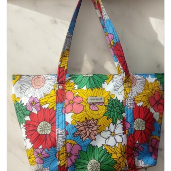 CHOCOLATE NEW YORK EUC FORAL TOTE BAG ZIPPER CLOSURE BEAUTIFUL COLORS VERY CLEAN - Picture 1 of 13